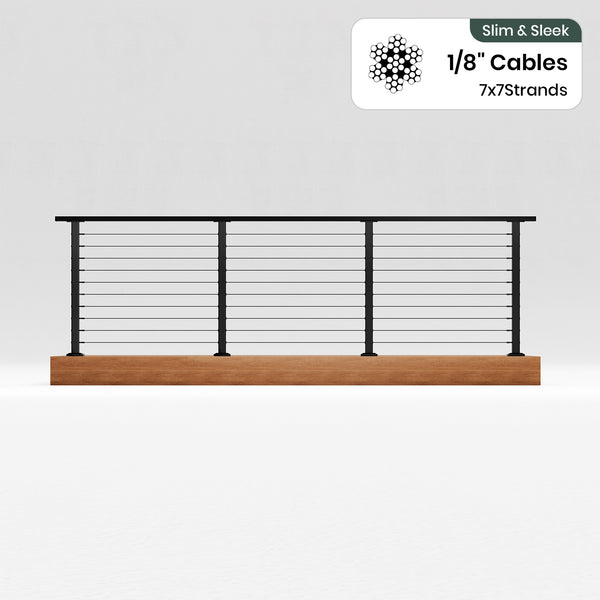 BLIKA 36'' & 42'' Black Surface Mount Cable Railing System DIY Kit (4FT - 28FT, Level Drilled, ) - 1/8