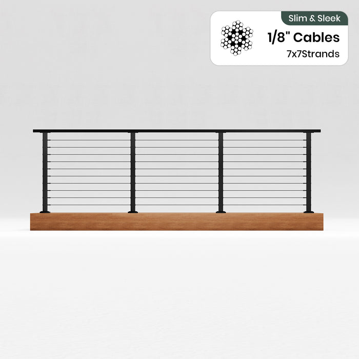 BLIKA 36'' & 42'' Black Surface Mount Cable Railing System DIY Kit (4FT - 28FT, Level Drilled, ) - 1/8" Cable & Hardware