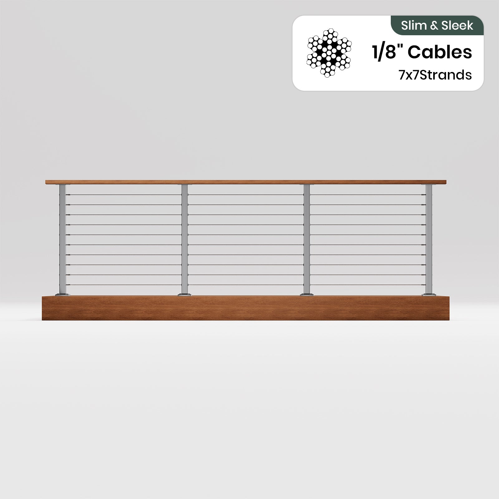 BLIKA 36'' & 42'' Brushed Stainless Steel Surface Mount Cable Railing System DIY Kit (4FT - 28FT, Level Drilled, No Handrail) - 1/8