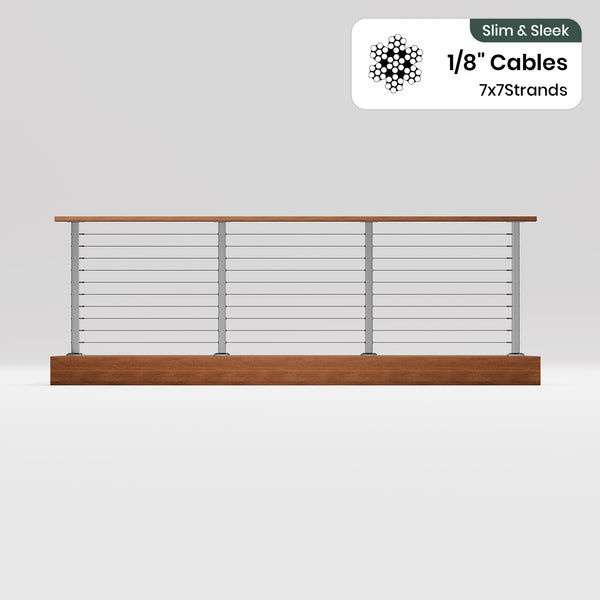 BLIKA 36'' & 42'' Brushed Stainless Steel Surface Mount Cable Railing System DIY Kit (4FT - 28FT, Level Drilled, No Handrail) - 1/8