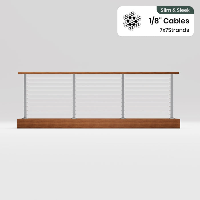 BLIKA 36'' & 42'' Brushed Stainless Steel Surface Mount Cable Railing System DIY Kit (4FT - 28FT, Level Drilled, No Handrail) - 1/8" Cable & Hardware