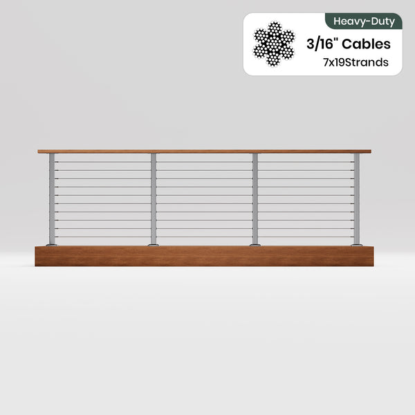 BLIKA 36'' & 42'' Brushed Stainless Steel Surface Mount Cable Railing System DIY Kit (4FT - 28FT, Level Drilled, No Handrail) - 3/16