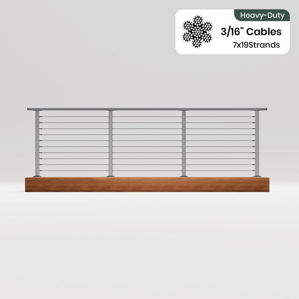 BLIKA 36'' & 42'' Brushed Stainless Steel Surface Mount Cable Railing System DIY Kit (4FT - 28FT, Level Drilled, ) - 3/16