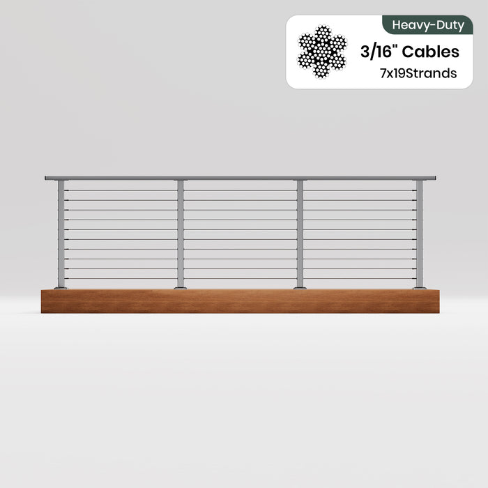 BLIKA 36'' & 42'' Brushed Stainless Steel Surface Mount Cable Railing System DIY Kit (4FT - 28FT, Level Drilled, ) - 3/16" Cable & Hardware