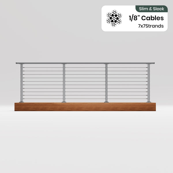 BLIKA 36'' & 42'' Brushed Stainless Steel Surface Mount Cable Railing System DIY Kit (4FT - 28FT, Level Drilled, ) - 1/8