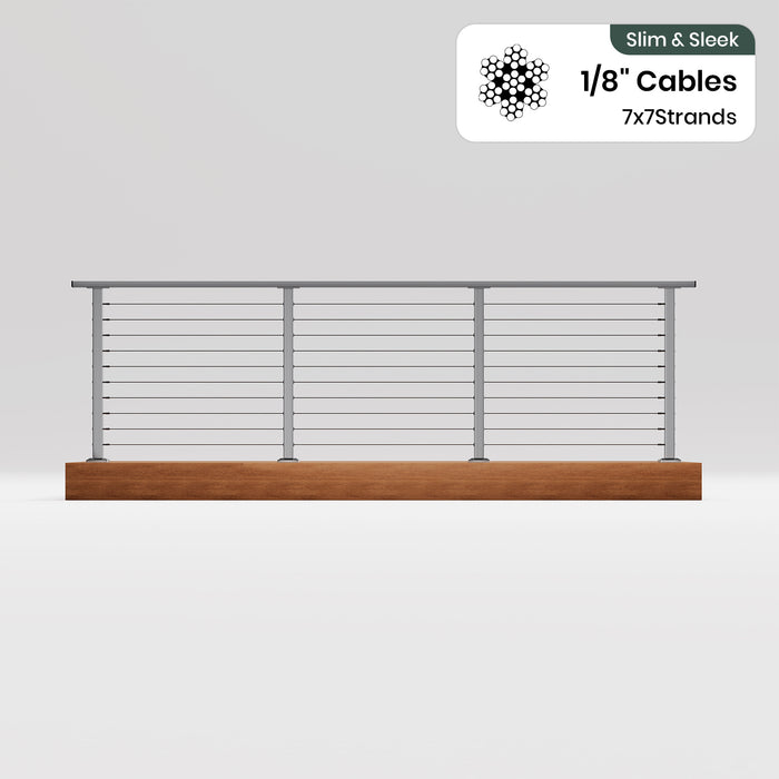 BLIKA 36'' & 42'' Brushed Stainless Steel Surface Mount Cable Railing System DIY Kit (4FT - 28FT, Level Drilled, ) - 1/8" Cable & Hardware